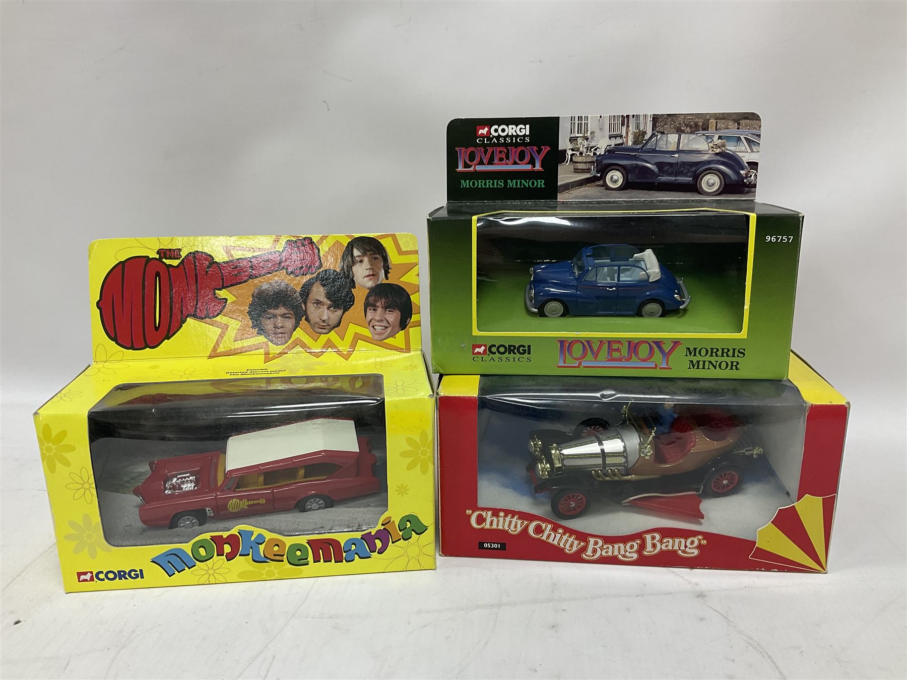 Corgi - seventeen TV/Film related die-cast models including Last of the Summer Wine, Charlie's Angels, Starsky & Hutch, Inspector Morse, Lovejoy, Mr. Bean, Chitty Chitty Bang Bang, Monkees, Fawlty Towers, Green Hornet, Summer Holiday, National Lampoon Vacation etc; all boxed (17)