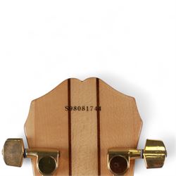 Epiphone by Gibson Sheraton semi-hollow electric guitar, serial no. S98081744 made in Korea c.1998, with natural blonde body, maple neck, fretboard with abalone and mother of pearl split block markers, with inlaid mother of pearl tree of life design and Epiphone logo to headstock, L109cm