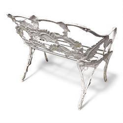 Pair of cast aluminium white painted Coalbrookdale design 'fern and blackberry' garden benches