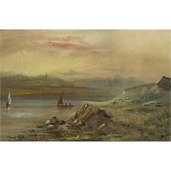 W C Norton (British 19th century): 'Sunset off Kentish Coast', watercolour signed titled and dated 1878, 22cm x 36cm
