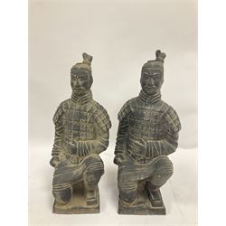 Pair of Chinese 'Terracotta Warrior' style figures, modelled as archers, H30cm