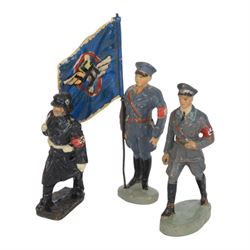 Elastolin DLV Standard Bearer together with DLV officer marching and Allgemeine SS man in greatcoat
