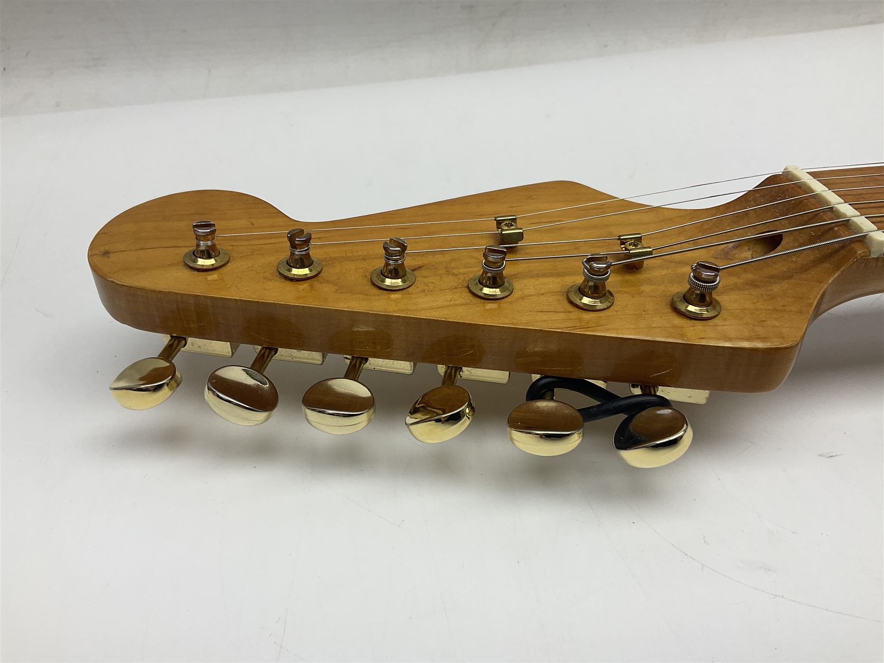 Fender Stratocaster style electric guitar in metallic blue with Rio Grande pick-ups and Fender back-plate L98cm; in Fender soft carrying case