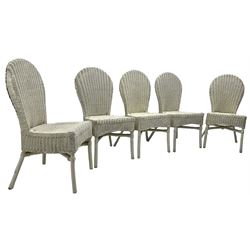 Set of five white painted wicker chairs; together with two late Victorian chairs  