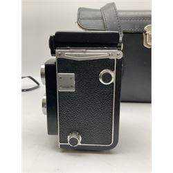 Yashica-A camera body, serial no. A4080073, with 'Yashikor 1:3.5 f=80mm' lens, serial no. 209272 and 'Yashikor 1:3.5f=80mm' lens, serial no 22942, together with Yashica TL-Electro camera body, serial no. 5054162 with 'Yashinon-DS 50mm 1:1.9  40056038