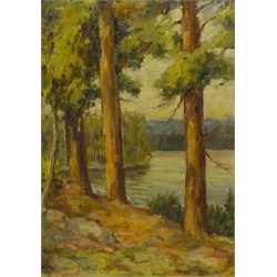 Canadian School (Early 20th century): Wooded Lake scene, oil on board indistinctly signed 33cm x 24cm