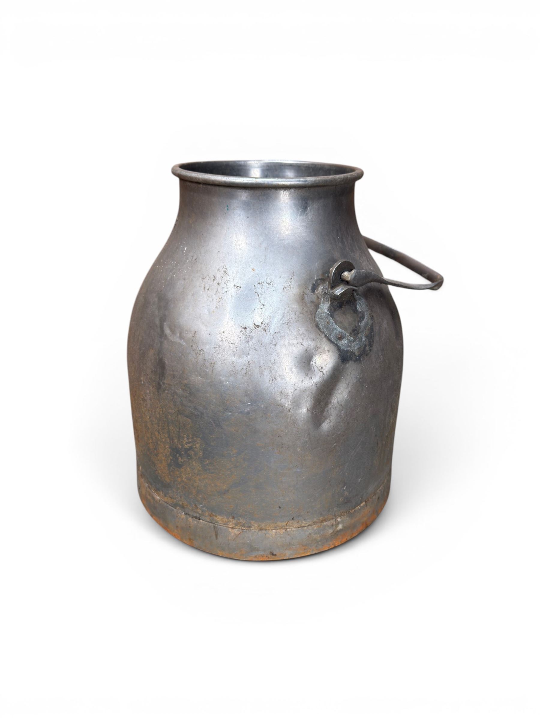 Three metal dairy buckets with carrying handles