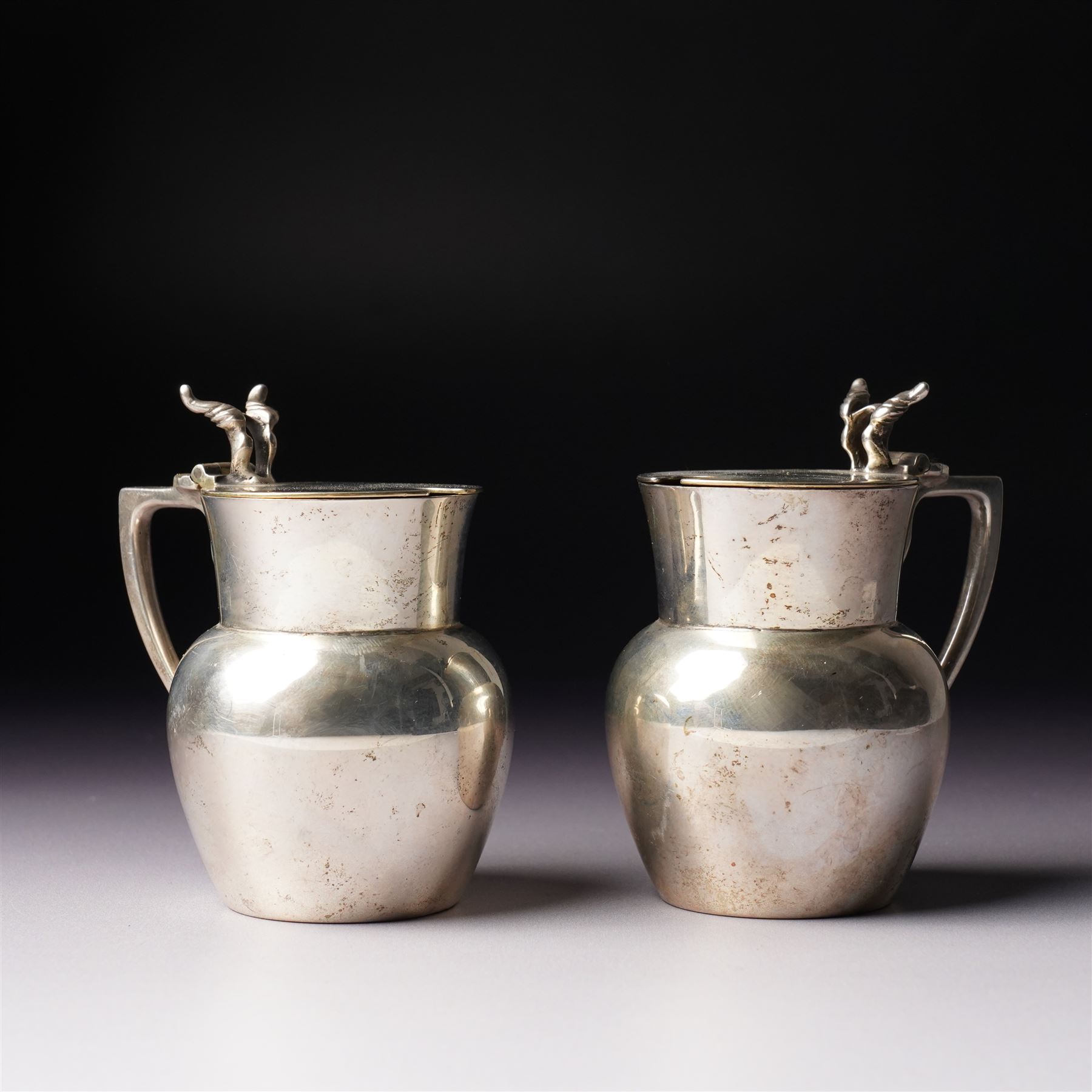 Pair of late Victorian small silver mustard or preserve pots with gilded interiors of baluster form H6cm London 1899 Maker Stokes & Ireland Ltd (2)