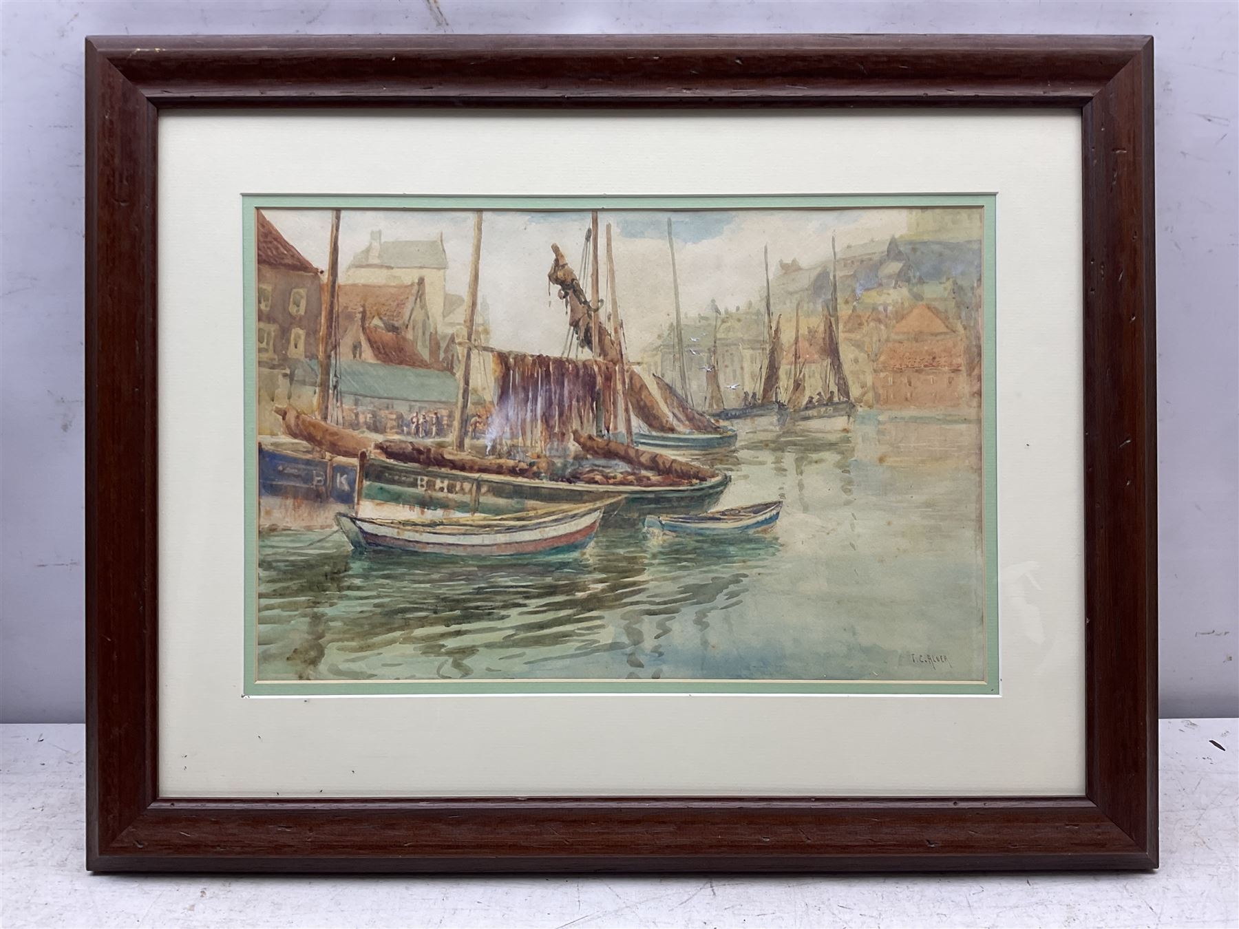 Thomas Calvering Alder (British c.1857-1931): Berwick Cobles in Whitby Harbour, watercolour signed 28cm x 43cm