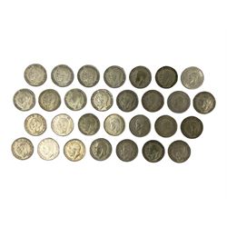Twenty-nine Great British pre 1947 silver halfcrown coins, including King George V 1930, 1931, 1935 etc