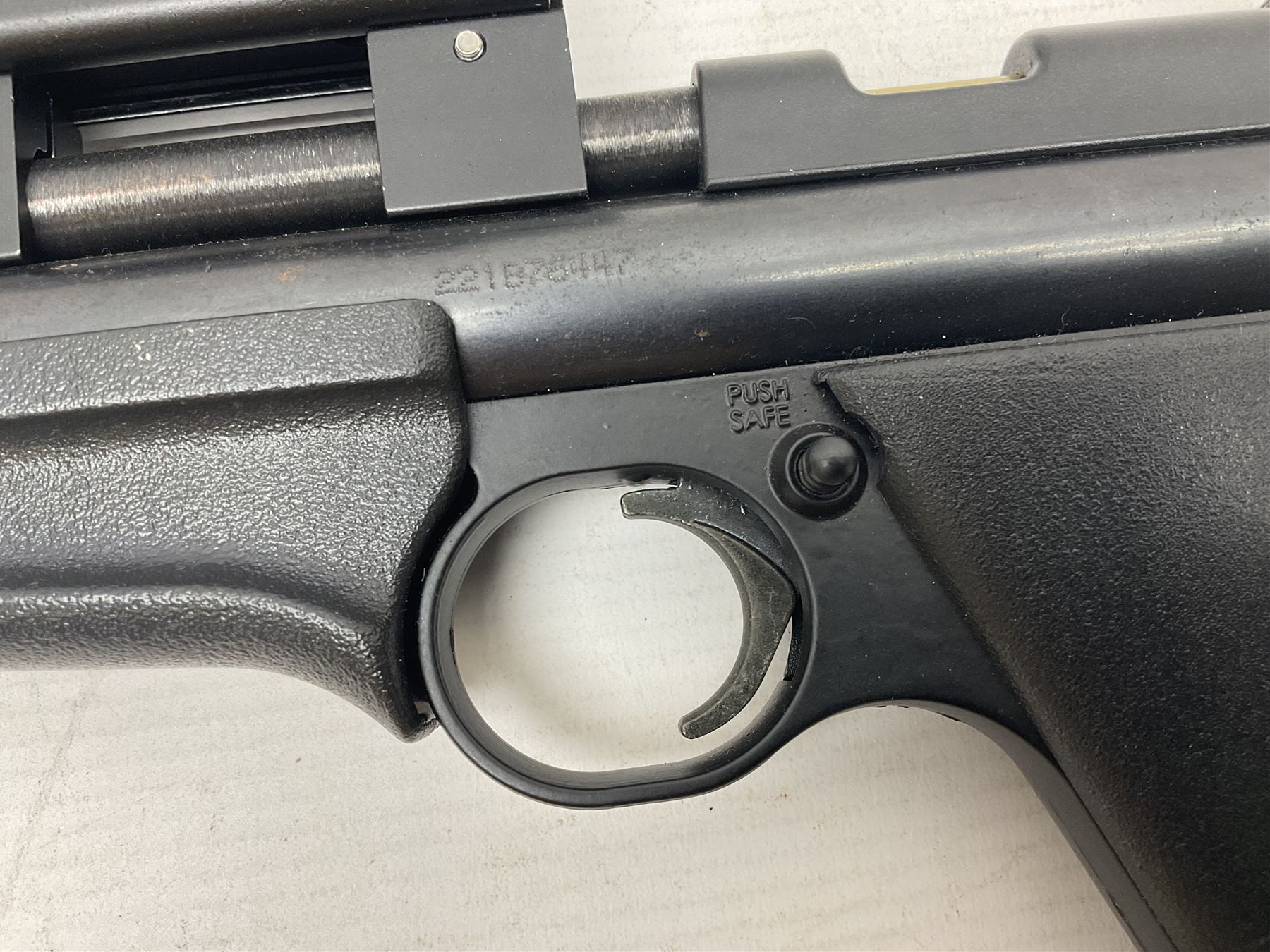 Crosman Model 2250B .22 cal. CO2 rifle, with PAO red dot sight and skeleton stock, serial no.221B76447, L77.5cm overall  NB: AGE RESTRICTIONS APPLY TO THE PURCHASE OF AIR WEAPONS.