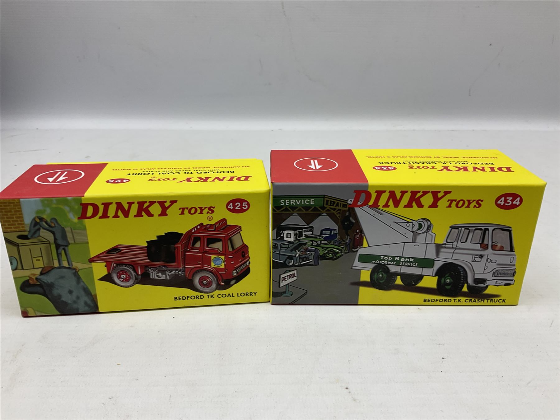 Eight Atlas Dinky die-cast models including, Bedford TK Coal Lorry no. 425, Guy Warrior Flat Truck no. 432, two Guy Van no. 514 and four others, all boxed (8)