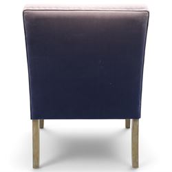 OKA - Sutcliff armchair, upholstered in purple velvet, chrome studded detailing, raised on grey stained legs