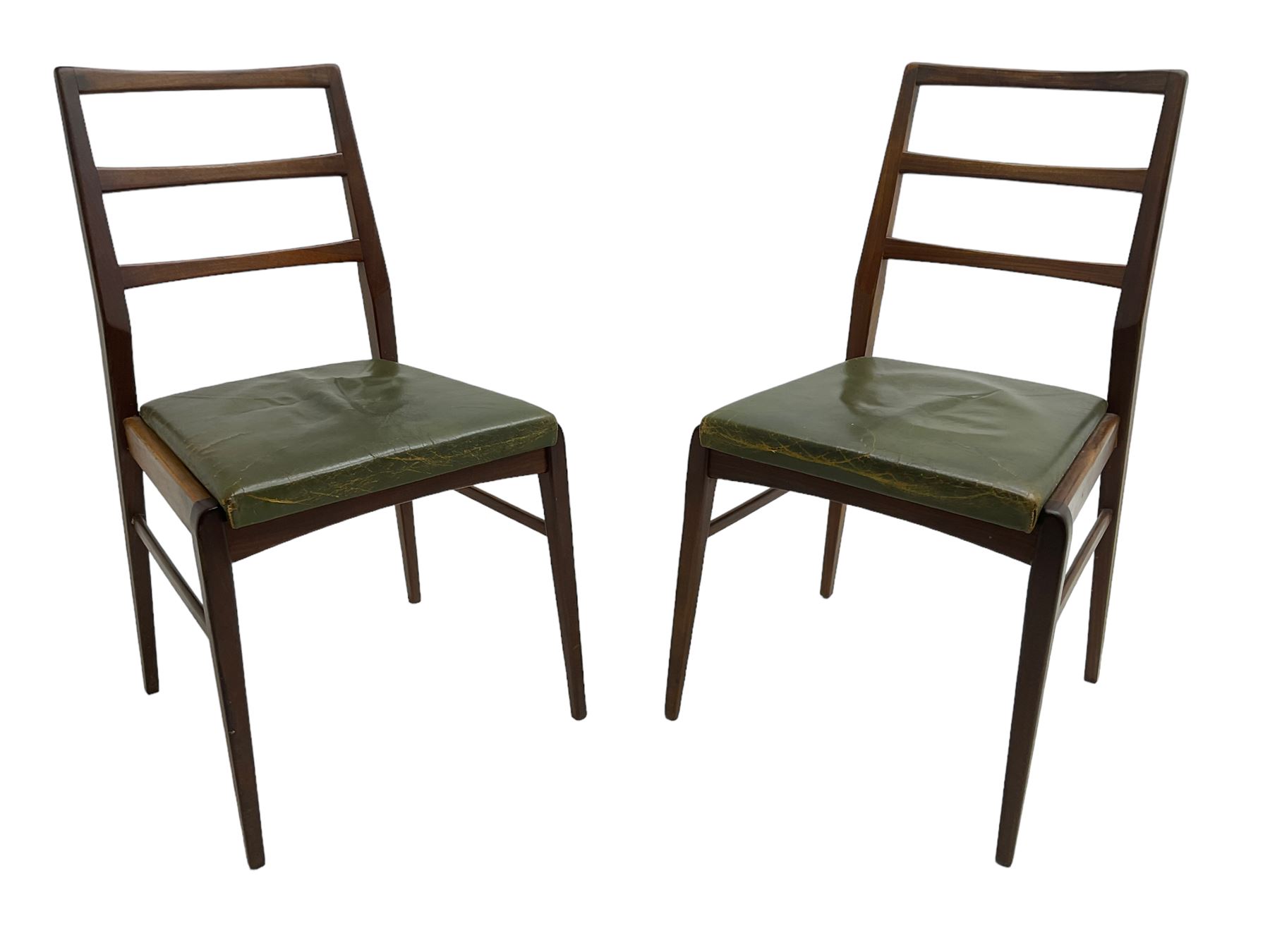 Richard Hornby for Fyne Ladye - set of six (4+2) mid-20th century dining chairs, ladder back over green faux leather upholstered drop-in seat, on tapering supports