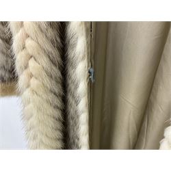 Saga mink full length fur coat, with chevron patterning to sleeves and body, with label to lined interior, approx size 12