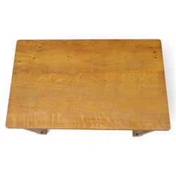 David 'Oakleafman' Langstaff - oak nest of three tables, each with a rectangular adzed top, with signature leaf motif on the bottom stretcher, from the workshop of David Langstaff, Easingwold, Yorkshire