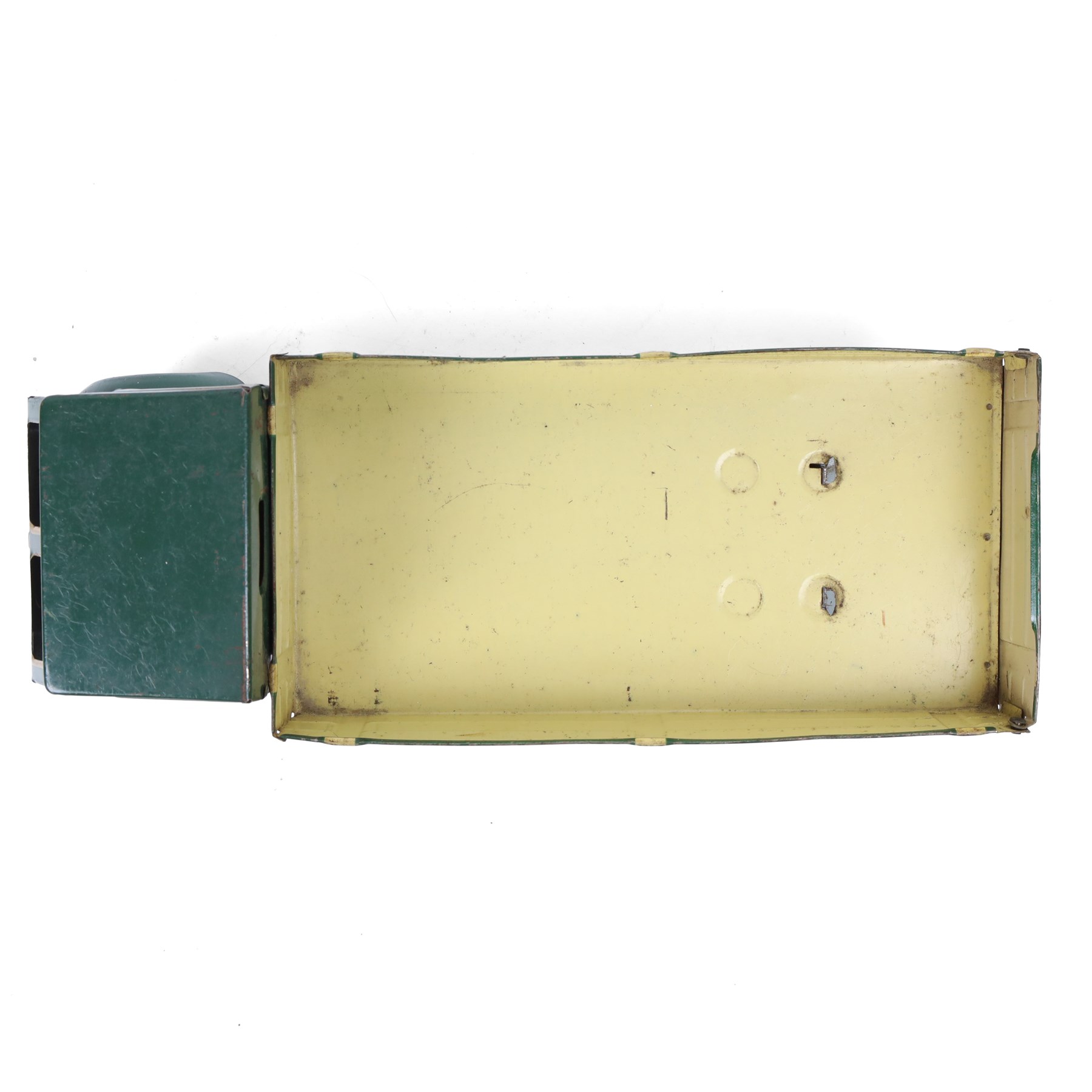 Mettoy tin plate clockwork Dunlop 90 tipper truck, in green and cream livery, H10cm, L28cm