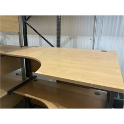 Pair of right hand return ,oak effect office desks. - THIS LOT IS TO BE COLLECTED BY APPOINTMENT FROM DUGGLEBY STORAGE, GREAT HILL, EASTFIELD, SCARBOROUGH, YO11 3TX