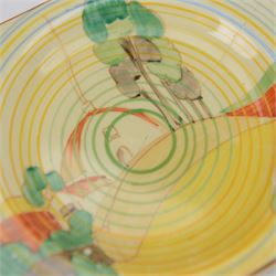 Clarice Cliff Biarritz sandwich set, comprising a rectangular platter and six side plates, all in the Brookfields pattern, the platter with printed Clarice Cliff Newport Pottery and The Biarritz Royal Staffordshire mark beneath, platter H23cm, W19.5cm
