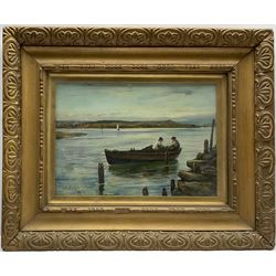 William Fleming Vallance RSA (Scottish 1827-1904): Rowing Boat by the Quayside, oil on board signed 24cm x 34cm