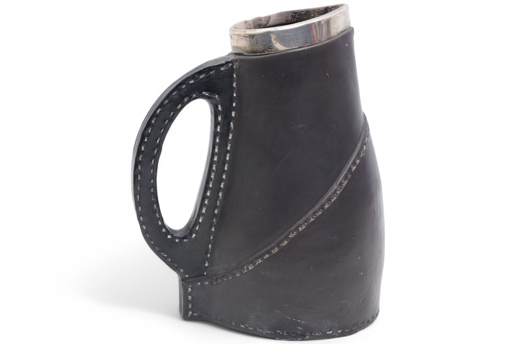 Late Victorian Doulton Lambeth silver mounted jug modelled as a leather jack H20cm London 1898 Maker Cornelius Desormeaux Saunders and James Francis Hollings Shepherd