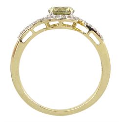 9ct gold csarite and white zircon crossover ring, hallmarked 