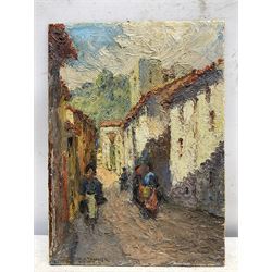 Circle of Henry Osswa Tanner (American 1859-1937): North African Street Scene, oil on board signed 30cm x 22cm (unframed)