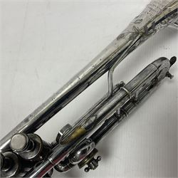 Victorian Class A silver plated trumpet retailed by Kitchen & Co,29 Queen Victoria Street Leeds, 1897 with mouthpiece/slide and in its original felt lined box
