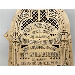 Wooden fretwork wall hanging with The Lord's Prayer in raised script, H110cm  
