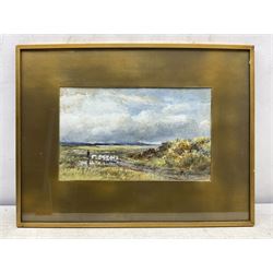 George Russell Gowans (Scottish 1843-1924): Tending to the Flock, watercolour signed with initials 21cm x 34cm