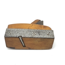 Gleave of Manchester boxwood and steel coffin shaped skew sided rebate plane, impressed maker's name, L11.5cm