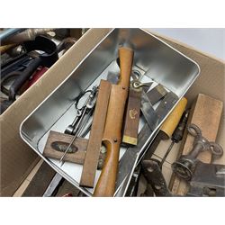Collection of 20th century tools, to include brass blow torch, files and rasps, planes, oil cans, etc  