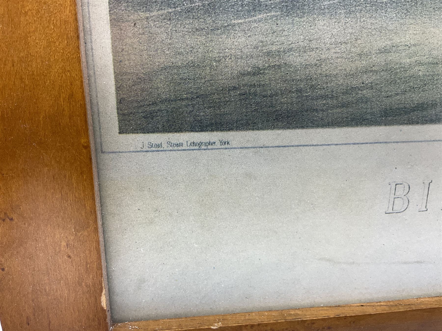 Edwardian shop advertising calendar for Bristow & Co. Ltd Tea Specialists of Hull 1905 depicting a half length portrait of a pensive young lady entitled 'Our Father', 73 x 47cm, oak and gilt frame and After J Stead (British 20th century): 'Bird's Eye View of the Town of Kingston-upon-Hull', reproduction lithograph pub. 1990, 49cm x 87cm (2). NOW UNFRAMED. 