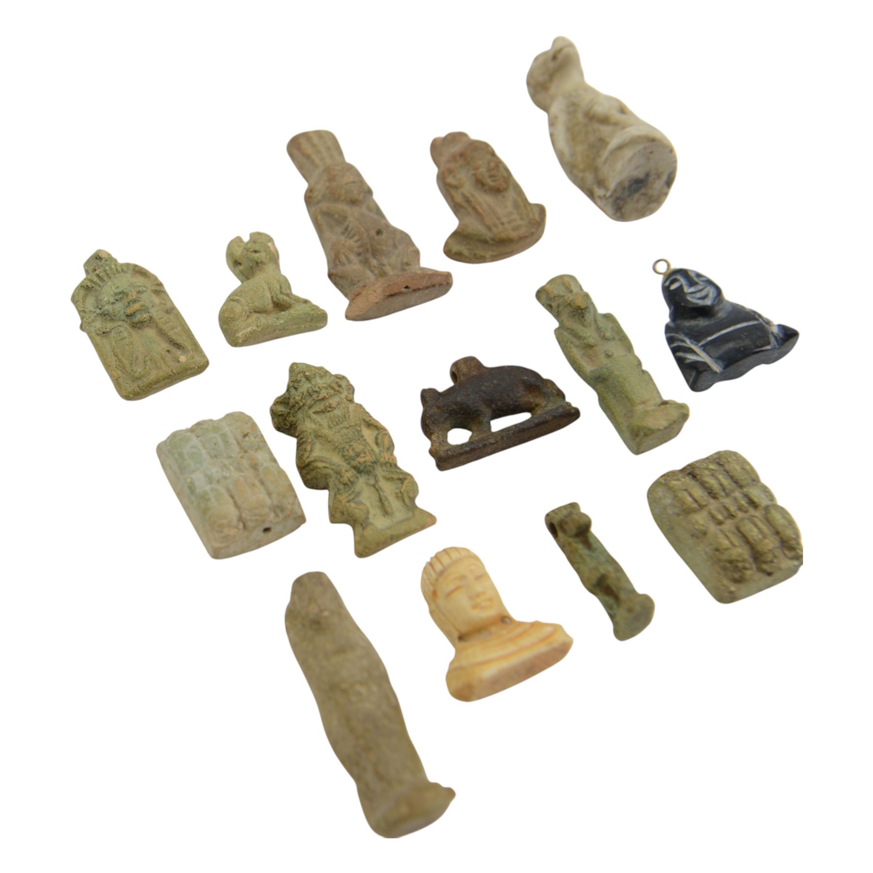 Collection of 20th century Egyptian tourist souvenir amulets and similar, including figures and zoomorphic examples 