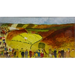  Hang Gliding in the Hole of Horcum, oil on board signed by William E Leng 59cm x 107cm  