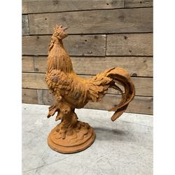 Small weathered cast iron garden cockerel