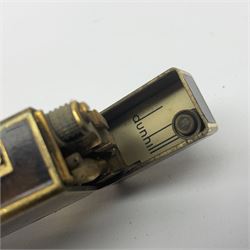 Dunhill Rollagas lighter, in gold plated tortoiseshell pattern case, stamped with AD shield to base and in original brown velvet Dunhill pouch, lighter H6.4cm