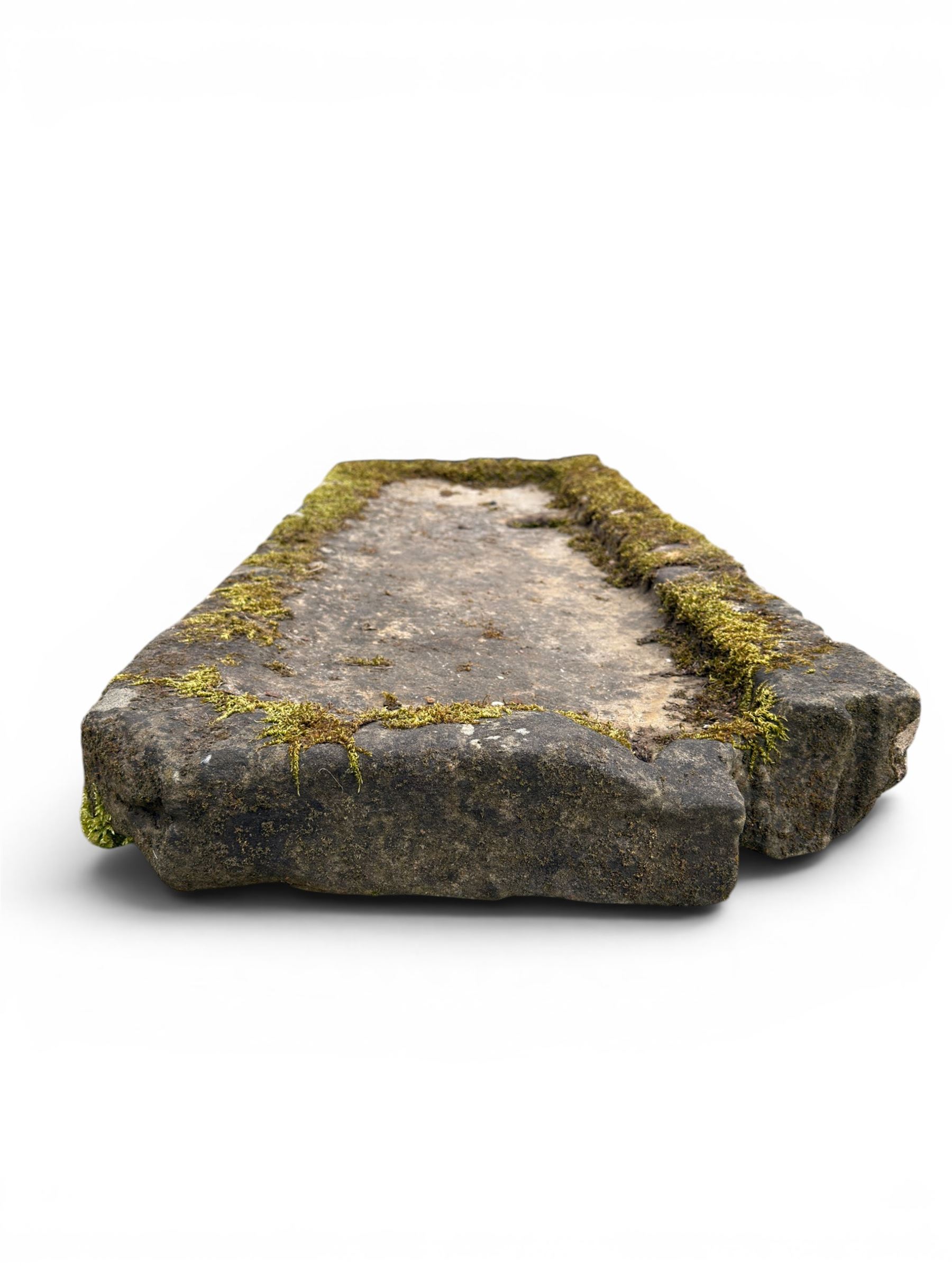 Large 19th century weathered hewn stone sink or shallow planter