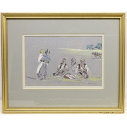  The Picnic, pen and watercolour signed by Brian Irving (British, 1931-2012) 16.5cm x 25.5cm  