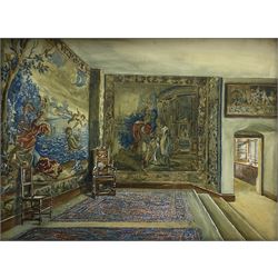 Barbara H Rodgers (British exh.1889-1894): Interior with Tapestries and Persian Carpets, watercolour signed in the carpet l.l. 45cm x 61cm