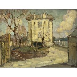 David Russell Anderson RSW (Scottish 1884-1976): 'A Farm near Paris' oil on panel signed, old title label verso 26cm x 34cm
Notes: Anderson studied in Glasgow before moving to Paris in 1905, where he studied at Ecole des Beaux Arts, Paris, there he was encouraged to paint in the French impressionist style