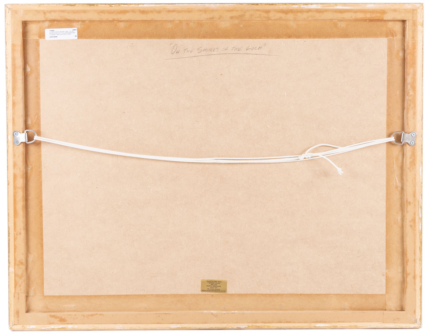 Jim Miller Wright (Scottish 1954-): 'On the Shores of the Loch', oil on board signed with monogram, titled verso 25cm x 40cm 