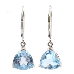 9ct white gold trillion cut blue topaz pendant earrings, stamped 375