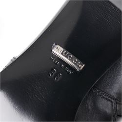 Gucci - pair of Dionysus buckled knee-high leather boots, in black with block heels, applied with rhinestone star, moon and heart applique motifs, with the signature silver tone tiger head buckle fastening and full length zip, size 38, total boot height 48cm, unused with original box and dust bags