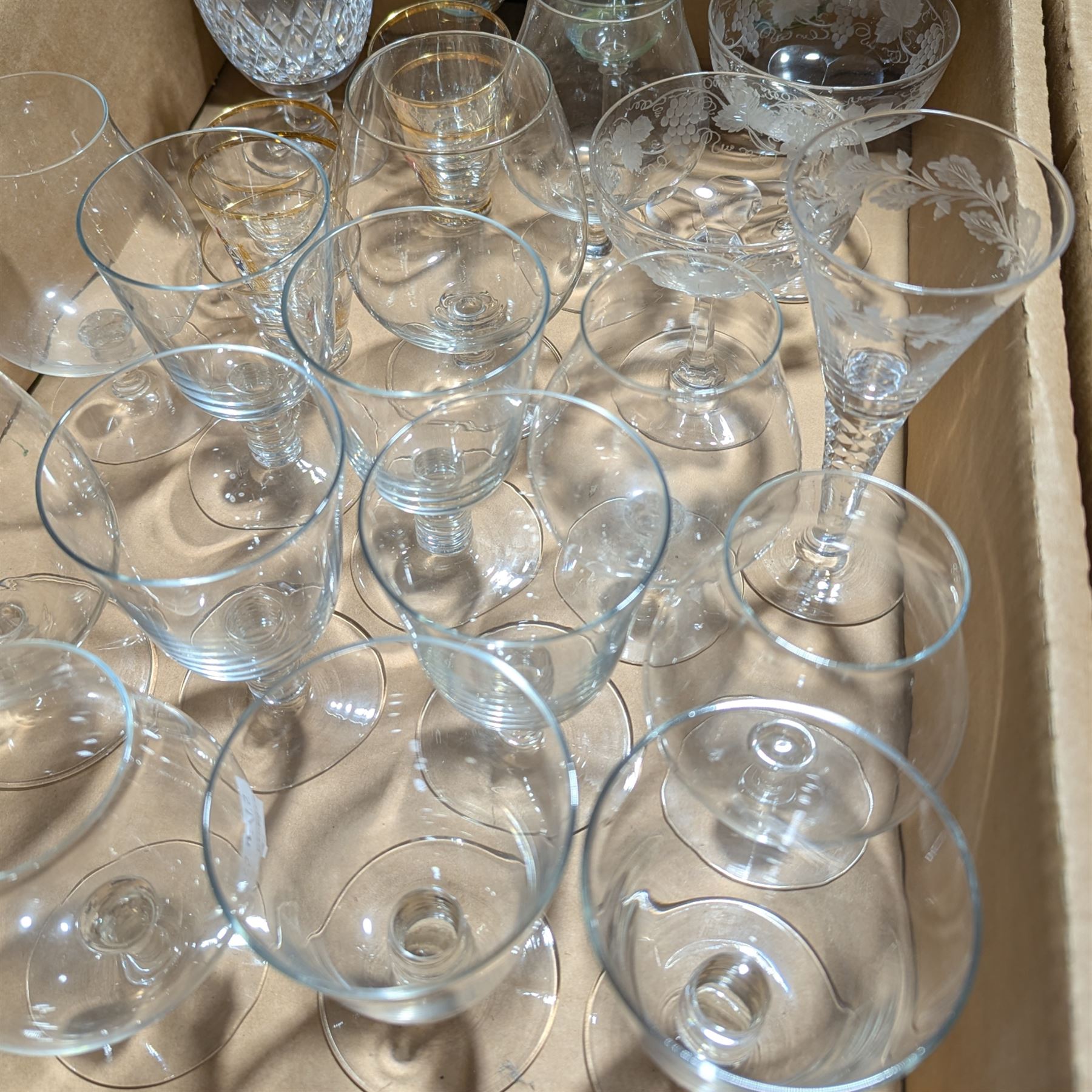 Large collection of mixed glassware, including etched examples 
Provenance: from the Kirkham Hall estate.
