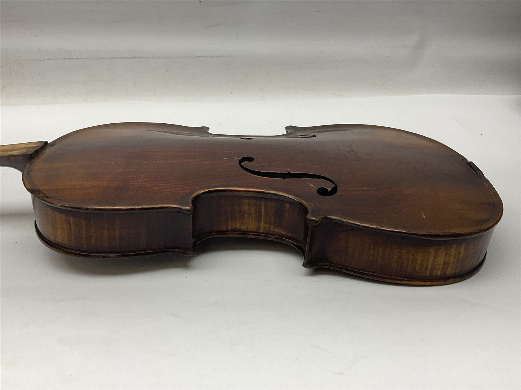 German trade violin c1900 stamped PAGANINI with 35.5cm two-piece maple back and ribs and spruce top L58.5cm overall; in carrying case; and another German trade violin for spares or repair; in carrying case (2)