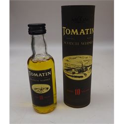 Large collection of alcohol miniatures, to include Tomatin 10 year old Scotch whisky, House of Commons 12 year old Scotch whisky, Talisker 10 year old Scotch whisky, Fullsarti Grappa, brandys. ports etc, of various contents and proof 