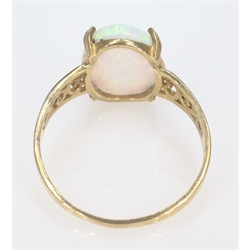  9ct gold opal set ring with open scroll shoulders hallmarked  