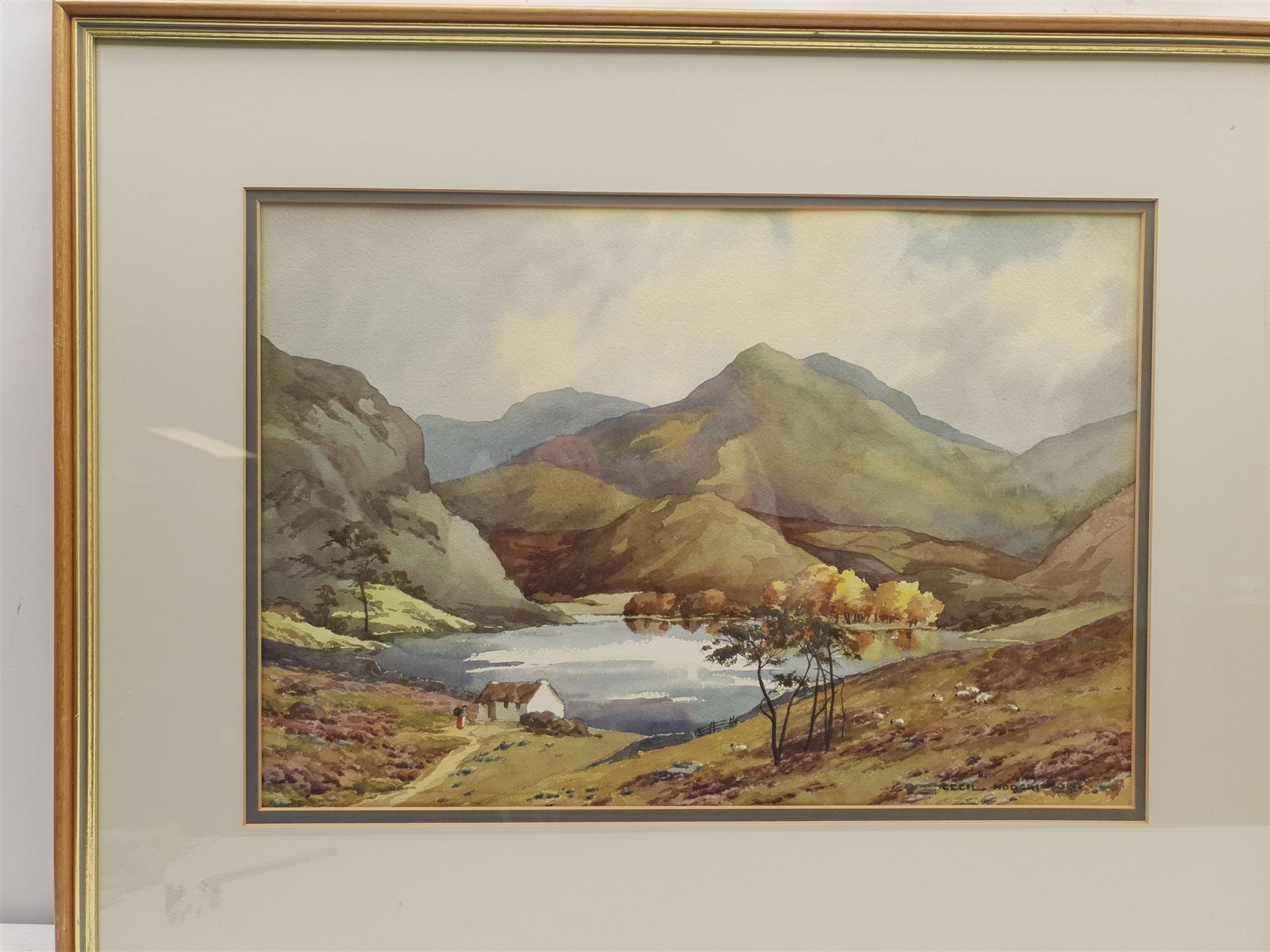 Cecil Thomas Hodgkinson (British 1895-1979): Serene Loch Landscapes, pair watercolours signed 33cm x 48cm; English School (19th/20th century): Waterfalls, pair watercolours unsigned 33cm x 48cm (4)