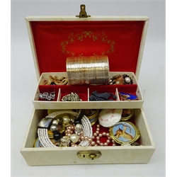  Collection of costume jewellery including brooches, compacts and bracelets etc in jewellery box   